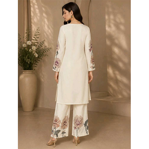 Womens Beige Rayon Kurta Palazzo Set