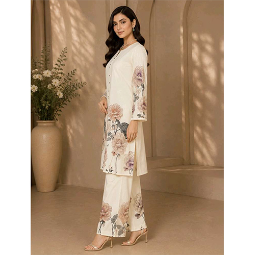 Womens Beige Rayon Kurta Palazzo Set