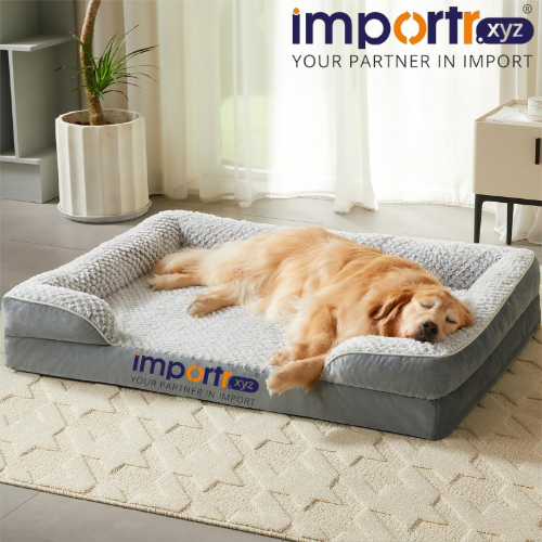 Gray Plush Velvet Orthopedic Calming Large Dog Bed