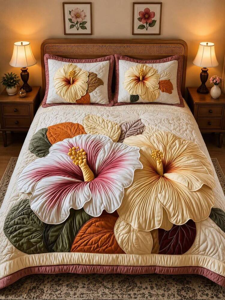 2 Big Flower Printed Double Bedsheet