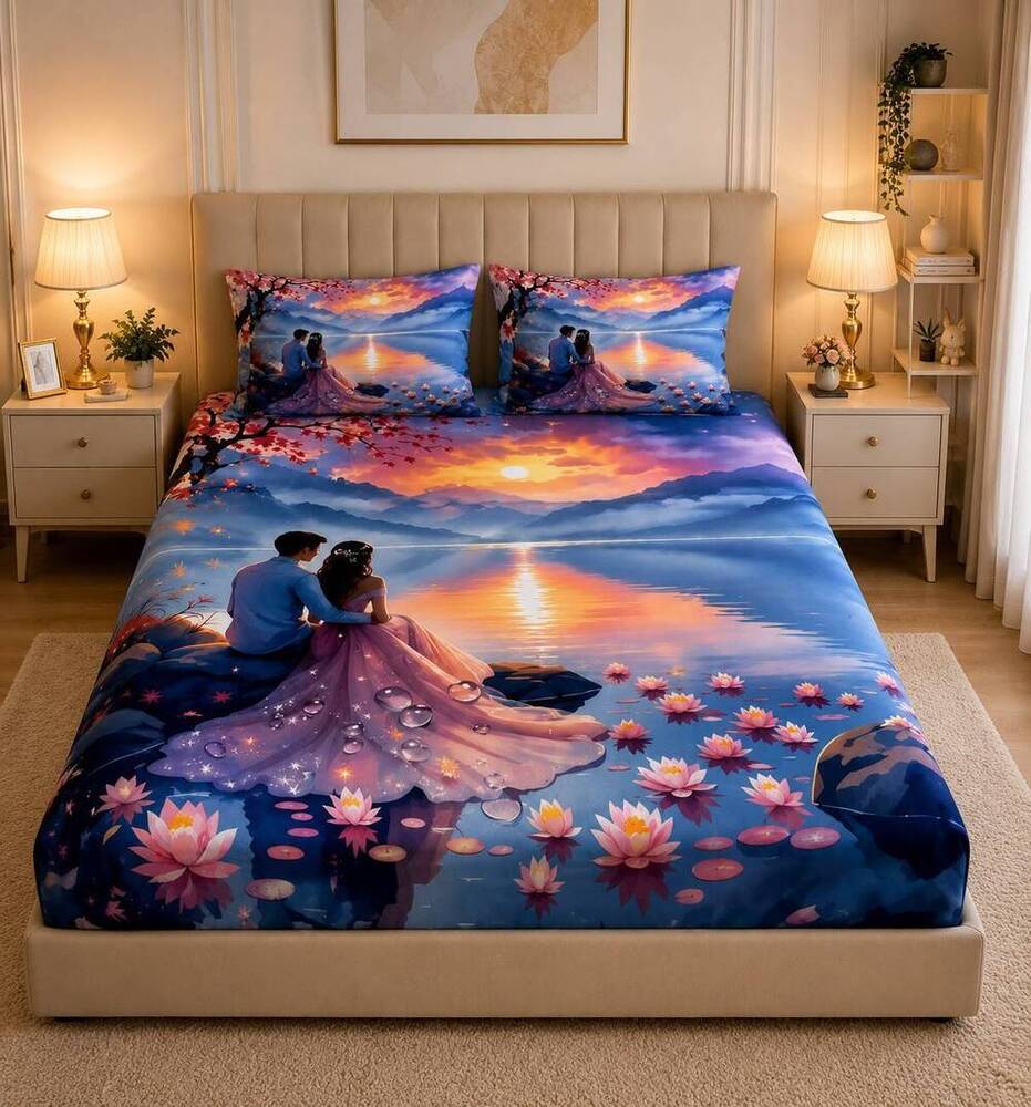 Old Couple Printed Double Bedsheet