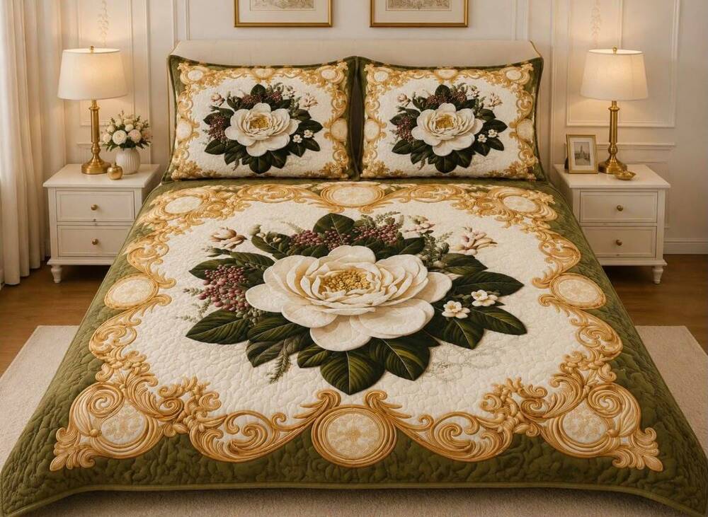 One White Flower Printed Double Bedsheet