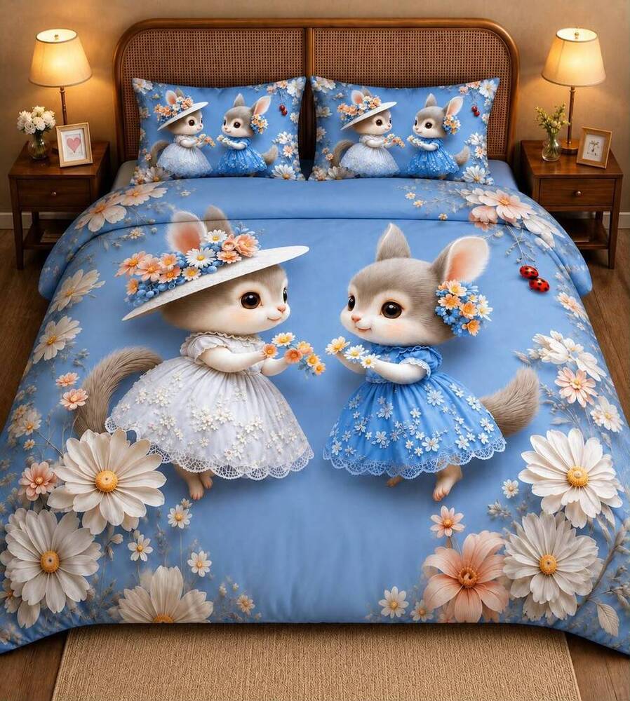 Rabbit Couple Printed Double Bedsheet