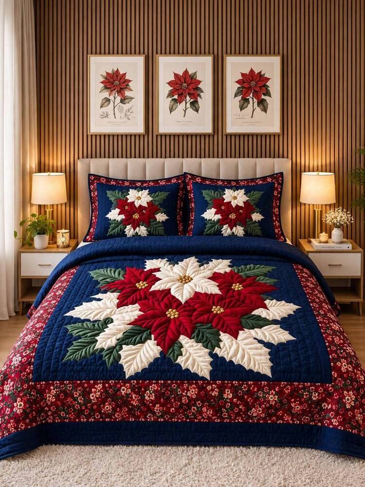 Red Leaf Printed Double Bedsheet