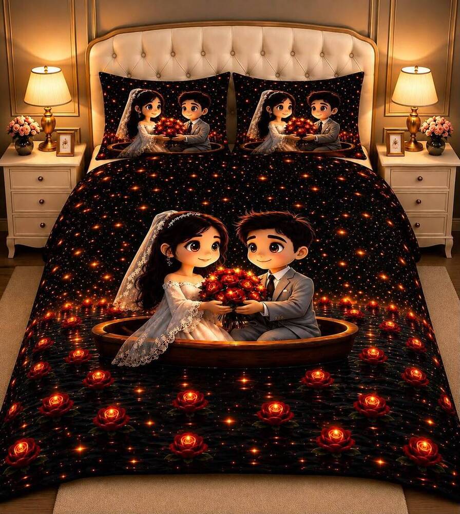 Rose Couple Printed Double Bedsheet