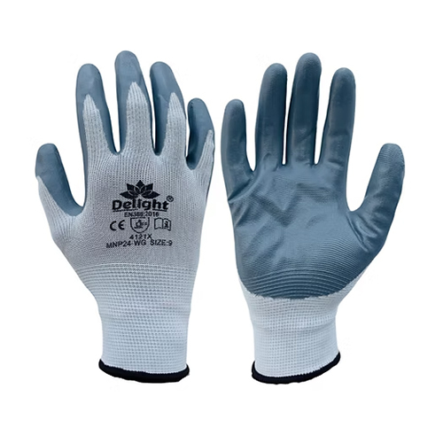 Delight MNP24-WG Premium Grey Nitrile Palm Coated Gloves