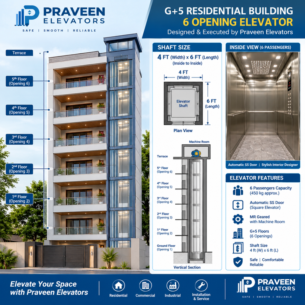 Hotel Elevator G+5, 8-10 Passengers Lift in Kargil Installation and Service