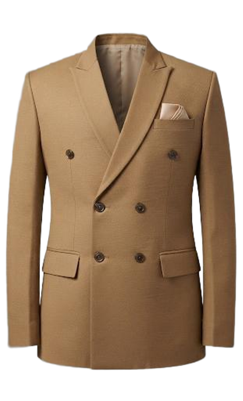 Brown Double Breasted Two Piece Suit In Stretchable Lycra