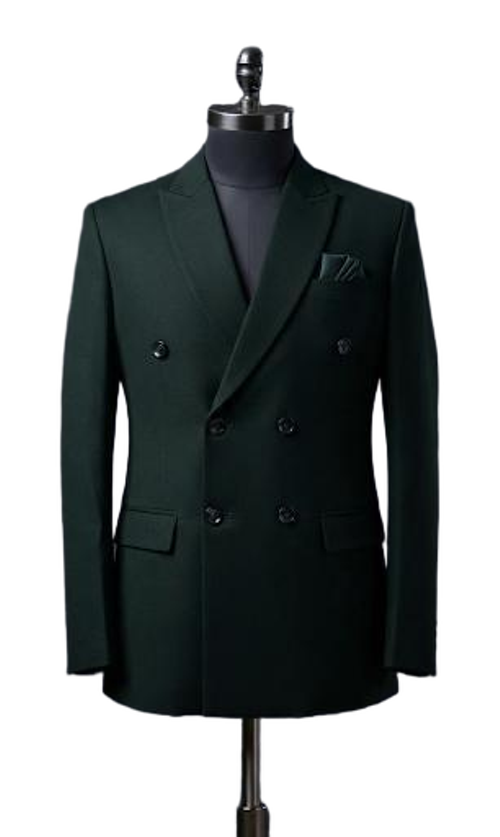 Dark Green Double Breasted Two Piece Suit In Stretchable Lycra