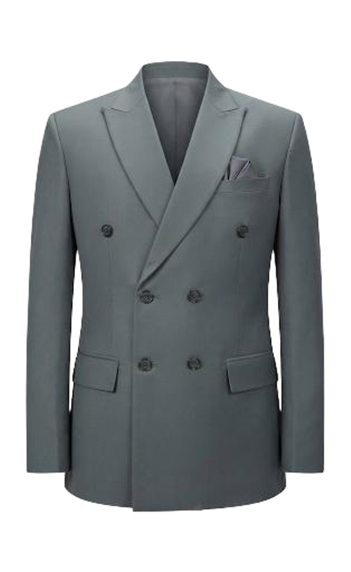 Grey Double Breasted Two Piece Suit In Stretchable Lycra