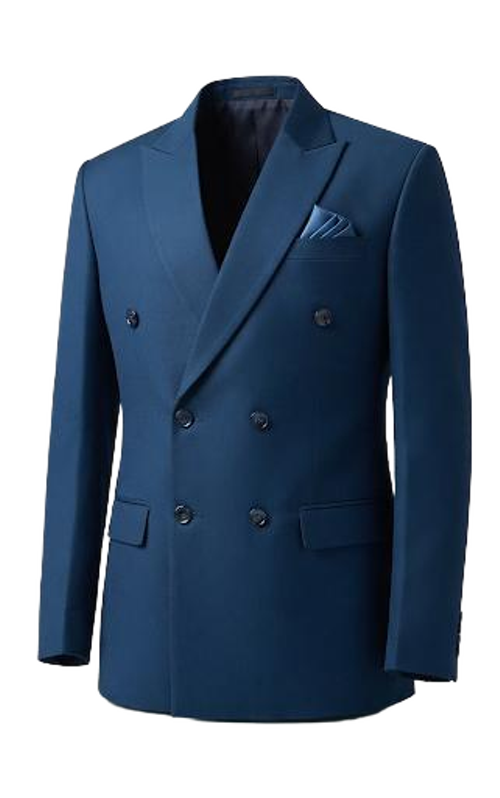 Navy Blue Double Breasted Two Piece Suit In Stretchable Lycra