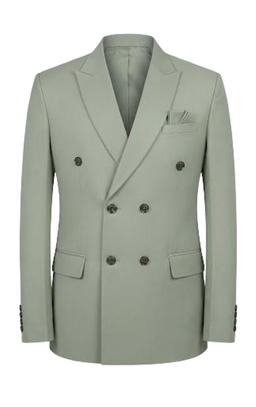 Olive Green Double Breasted Two Piece Suit In Stretchable Lycra
