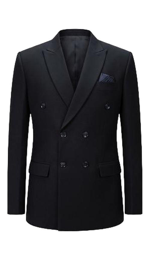 Solid Black Double Breasted Two Piece Suits In Strachable Laycra
