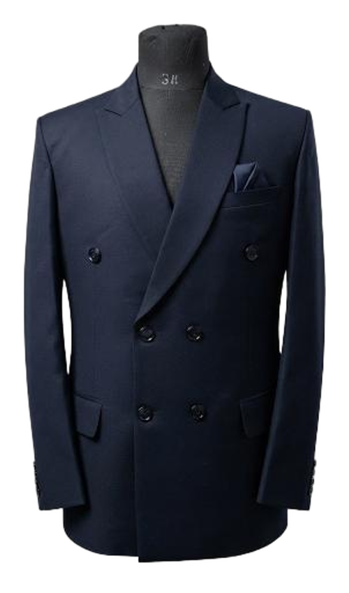 Solid Blue Double Breasted Two Piece Suit In Stretchable Lycra