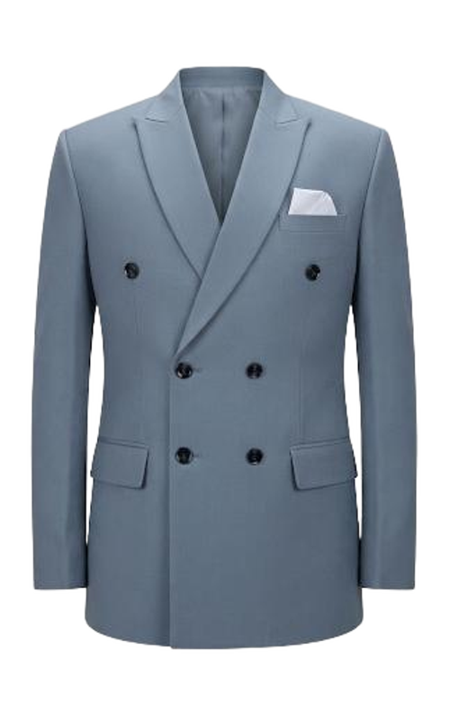 Solid Grey Double Breasted Two Piece Suit In Stretchable Lycra