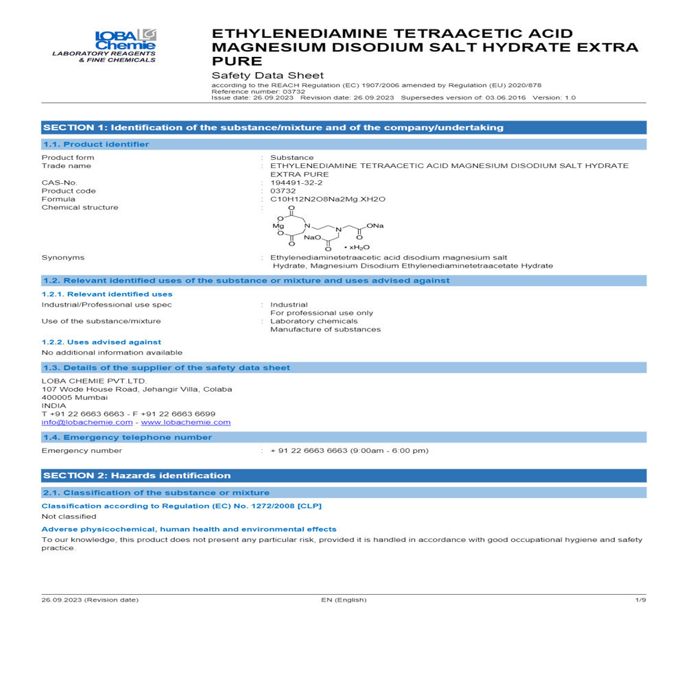 Ethylenediamine Tetraacetic Acid Magnesium Disodium Salt hydeate 98.5%