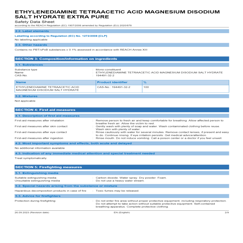 Ethylenediamine Tetraacetic Acid Magnesium Disodium Salt hydeate 98.5%