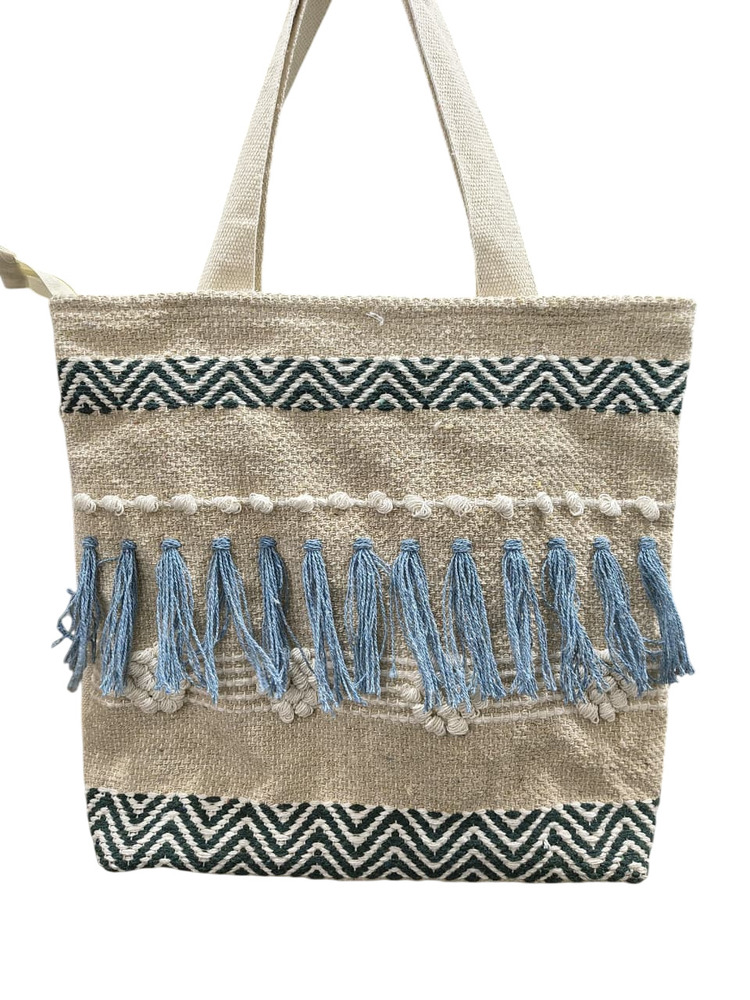 Beige Woven Tote Bag