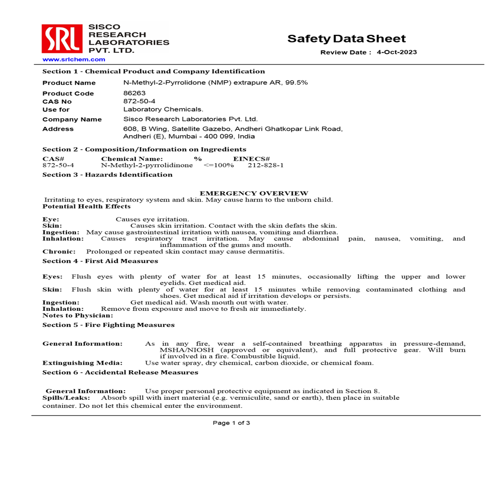 N Methyl 2 Pyrrolidone NMP ACS 99% 2.5Ltr 