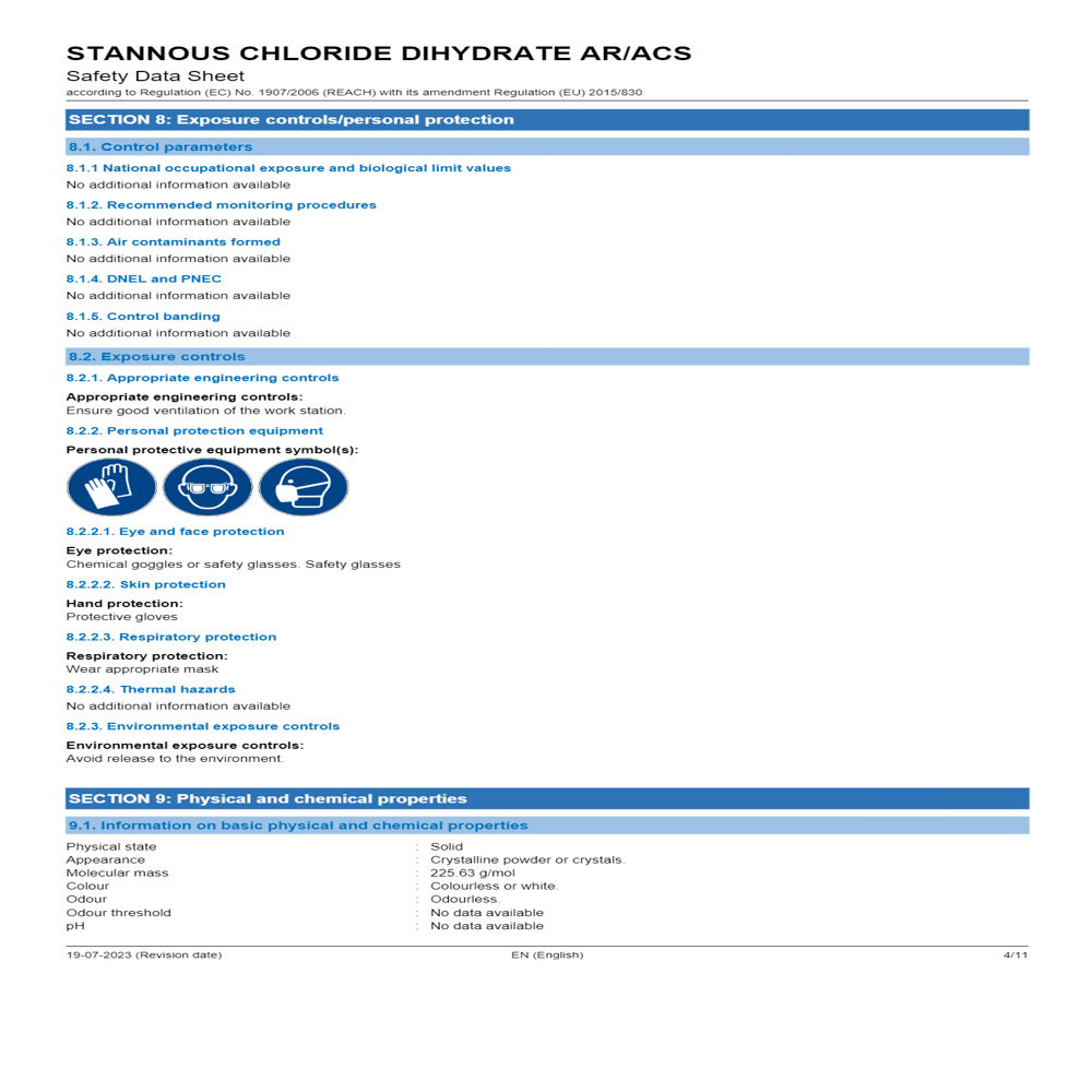 Stannous Chloride Dihydrate 98% AR ACS 100g