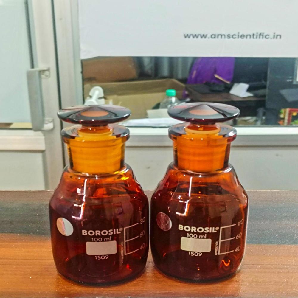Reagent Bottles Narrow Mouth With IC Glass Stopper Amber 100ml