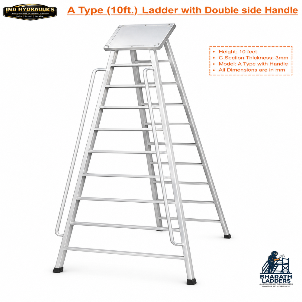 10 Ft A-Type Aluminium Ladder - Feature: Heavy Duty