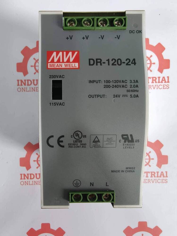 MEAN WELL DR-120-24 Single-Phase, 120-Watt Industrial DIN Rail Power Supply