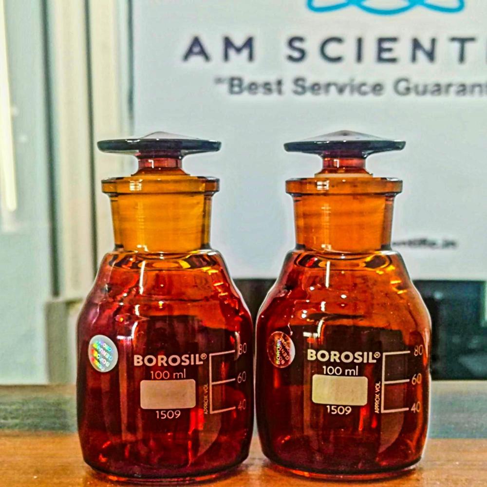 Reagent Bottles Narrow Mouth With IC Glass Stopper Amber 100ml