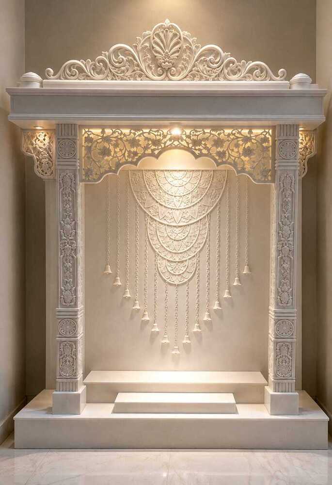 Pura Cnc Work White Marble Best Quality And Luxury Design Size 8X4X3
