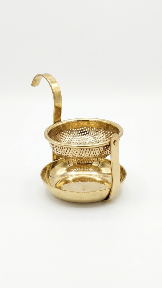 Brass Tea Strainer with Drip Bowl Stand