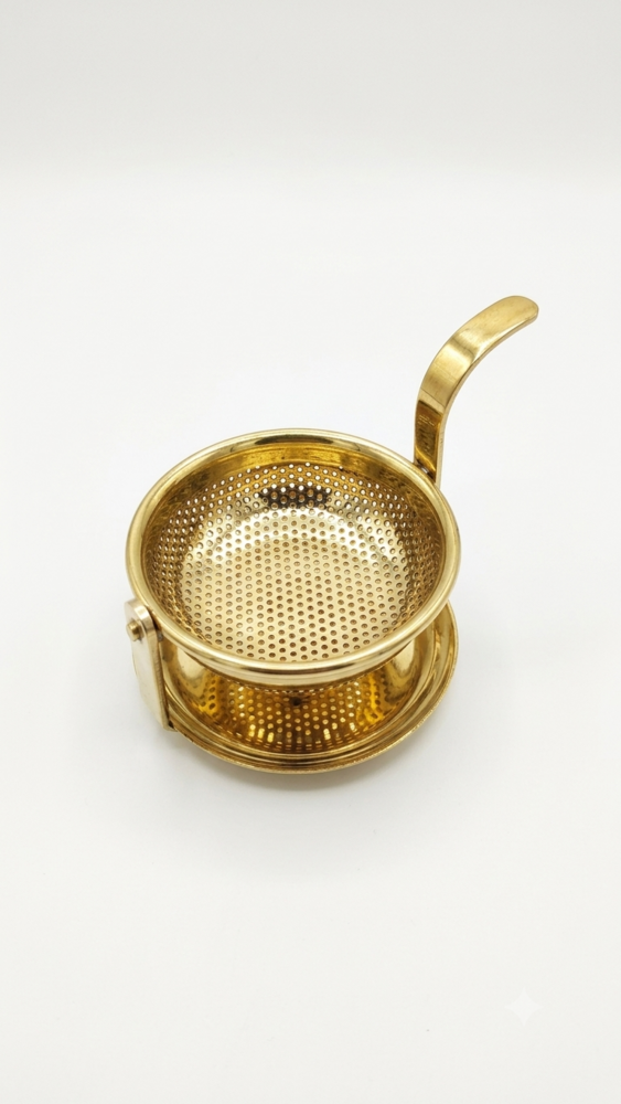Brass Tea Strainer with Drip Bowl Stand