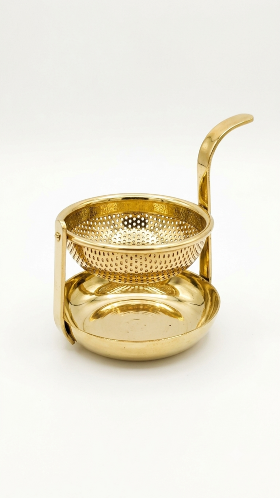 Brass Tea Strainer with Drip Bowl Stand