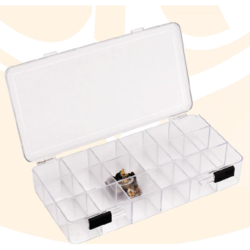Plastic Box Transparent with 18 Square Compartments and Sliding Lock