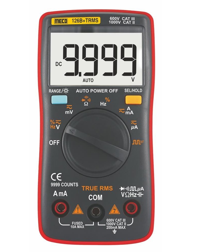 Meco 126b+trms Digital Multimeter - Handheld, 185x93x35mm, Lcd 6000 Counts | True Rms, Ncv Detection, Cat Iii 600v Safety, Overload Protection