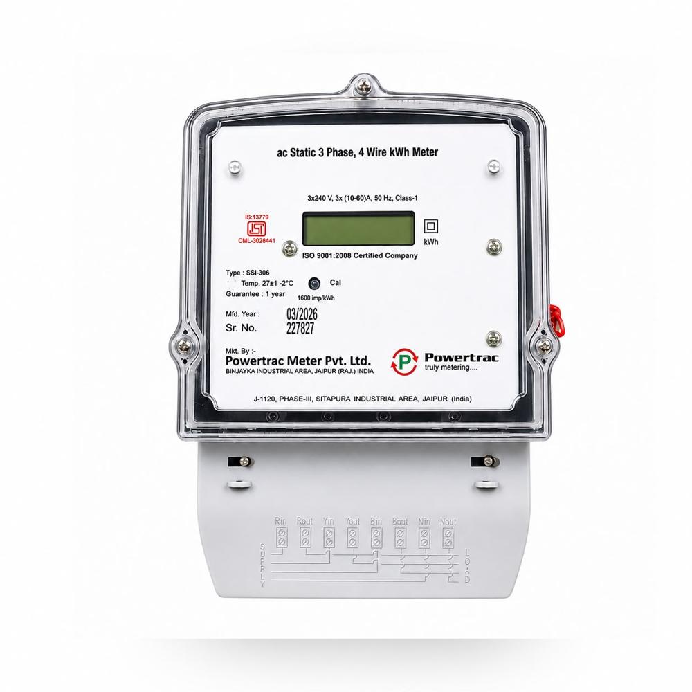 3 Phase 4 Wire Static Energy Meter 10,60A, 240V, Class 1 - Color: Grey