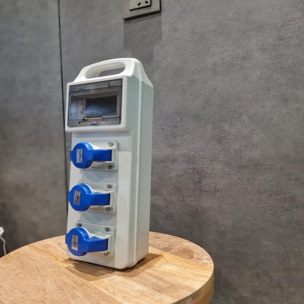 Portable Industrial Extension Board - Color: Grey With Red Socket Covers