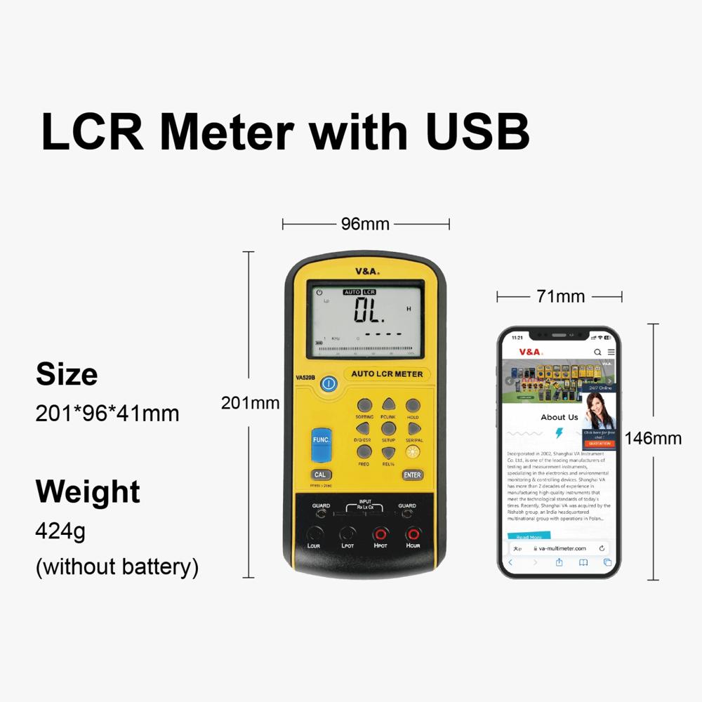 Va520b Test Instrument - Fire-resistant Plastic Housing, Grey-blue, Bench-top, Digital 6-parameter Measurement, Portable, Quick Measurement
