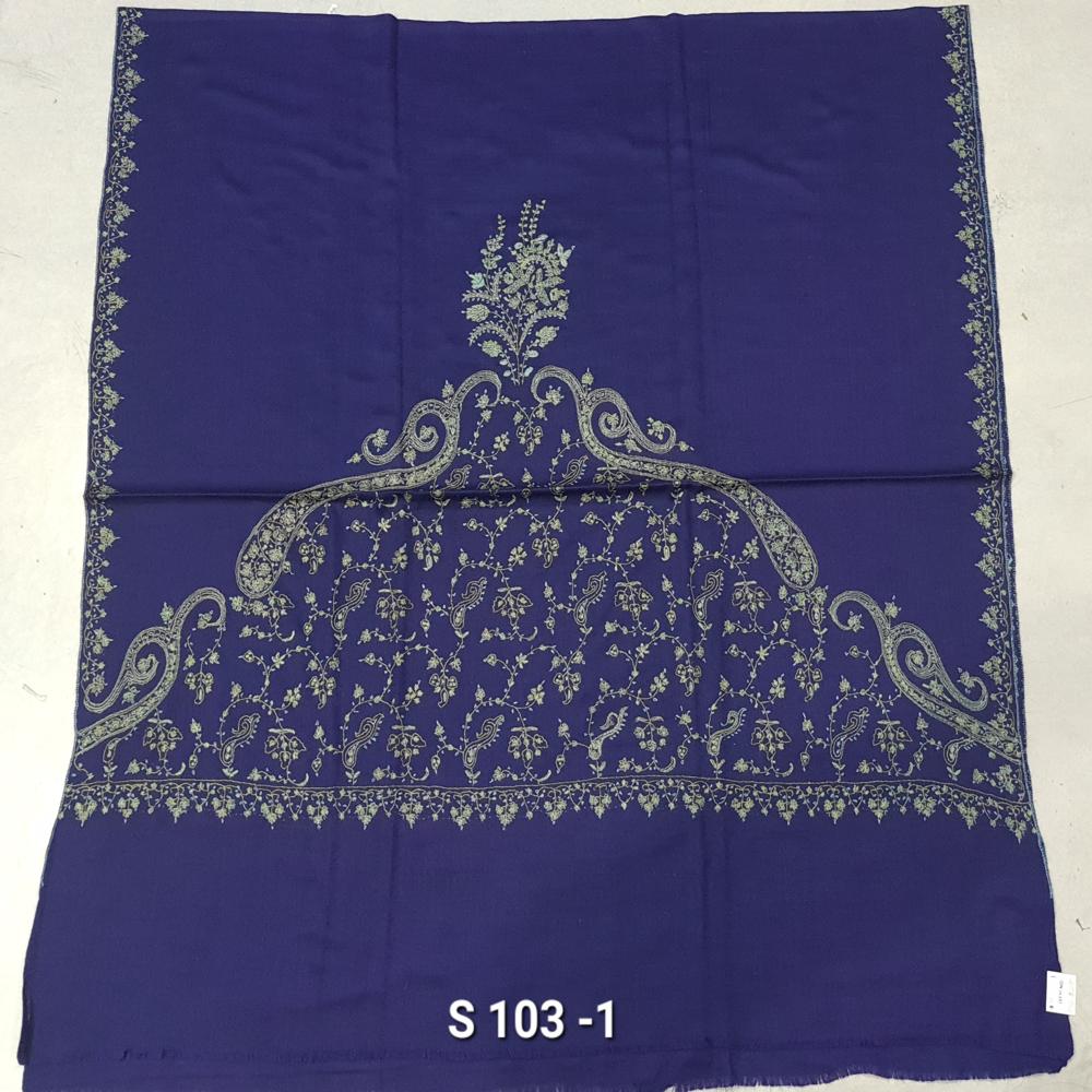 Ladies Kashmiri Hand-Needle(SOZNI) Work Border Design Semi Pashmina Shawls 