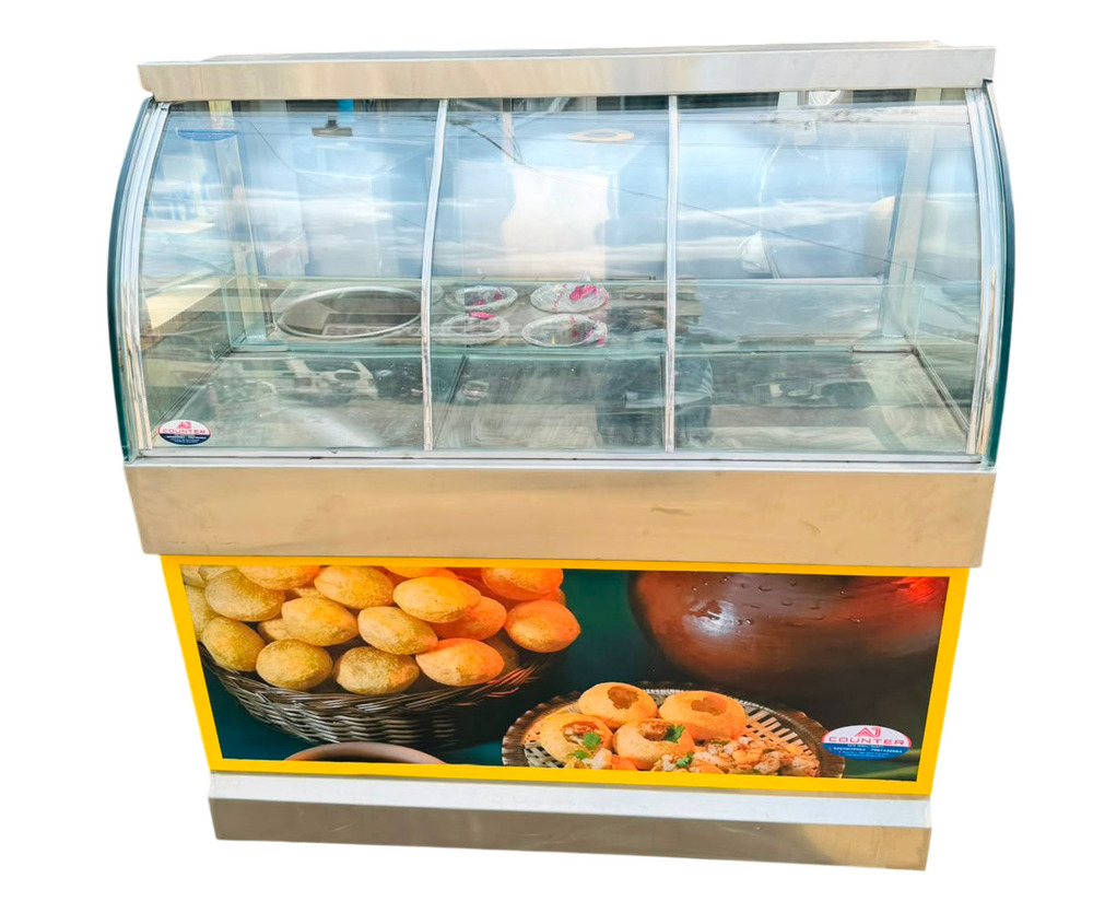 SS Curved Glass Golgappa Display Counter