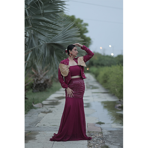 Maroon Lehenga Choli WIth Jacket