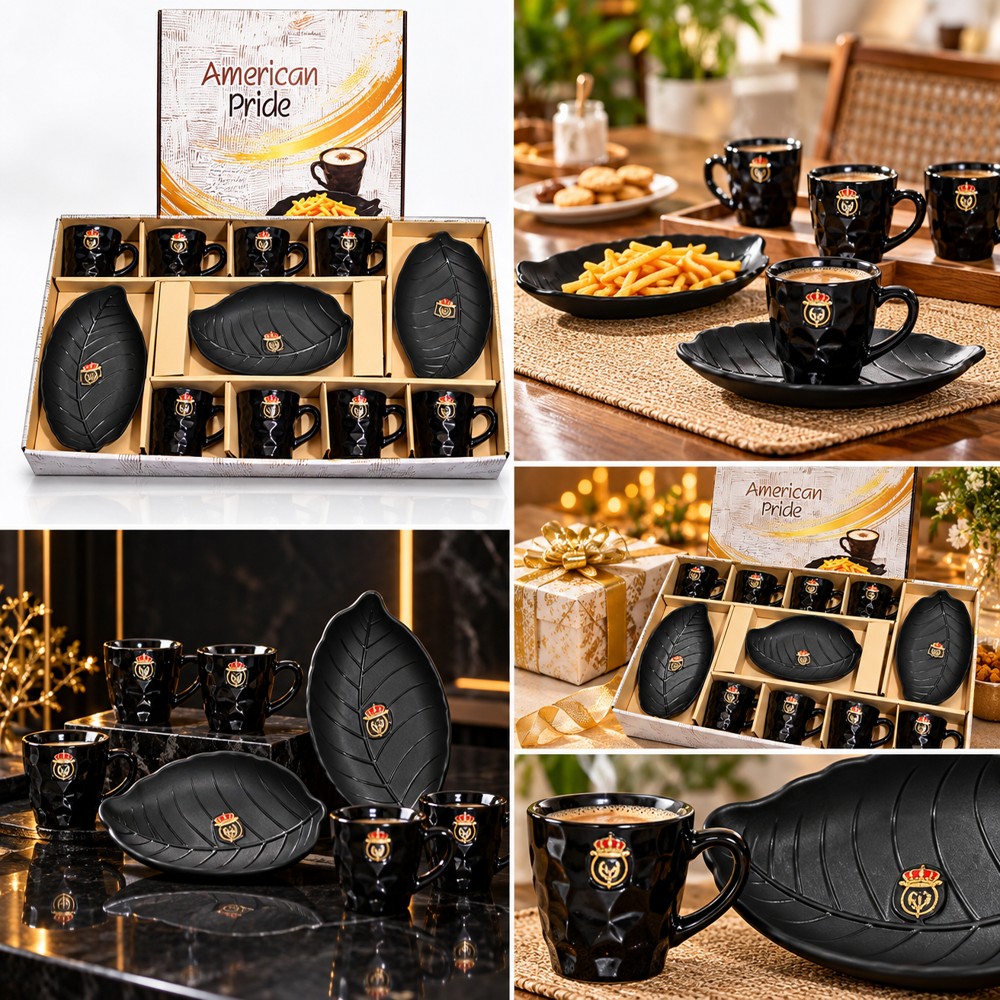 Elegant Leaf Ceramic Tea Set - Design: Leaf-inspired Modern Design With Embossed Vein Pattern