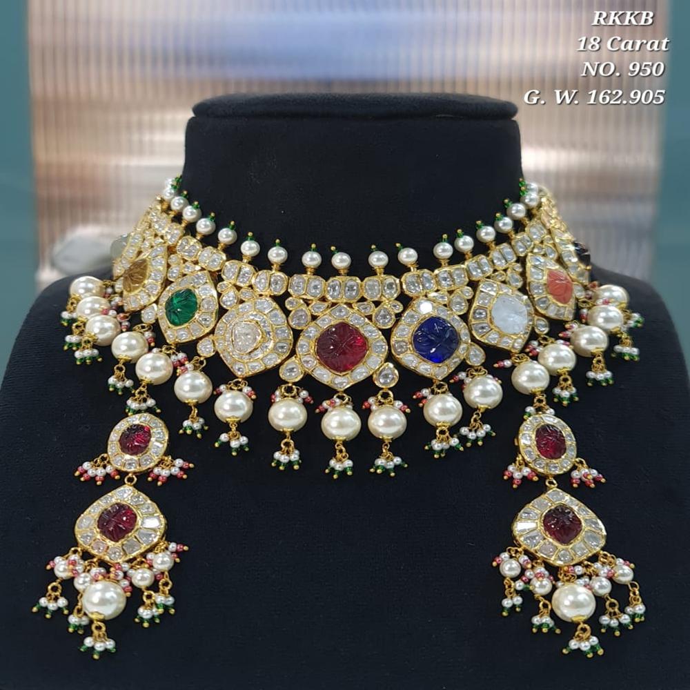 18Kt Navratan Chokar Set With Real Poli Diamond - Diamond Cut: Excellent