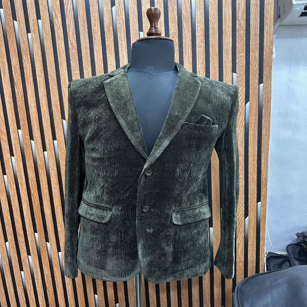 Mens Premium Textured Velvet Blazer with Abstract Woven Pattern Notch Lapel Flap Pockets