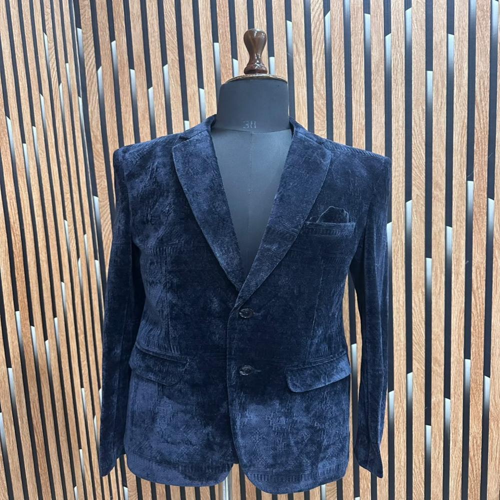 Mens Premium Textured Velvet Blazer with Abstract Woven Pattern Notch Lapel Flap Pockets