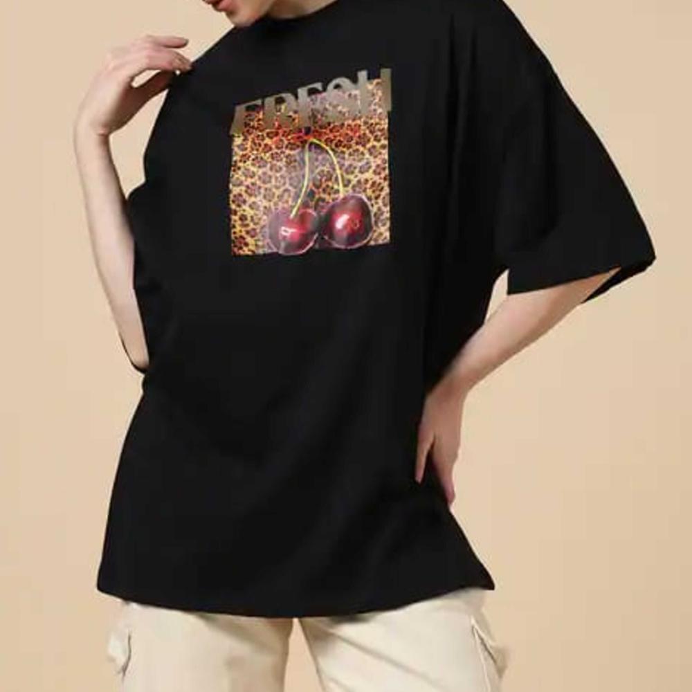 Export surplus Womens Black Graphic Oversized TShirt