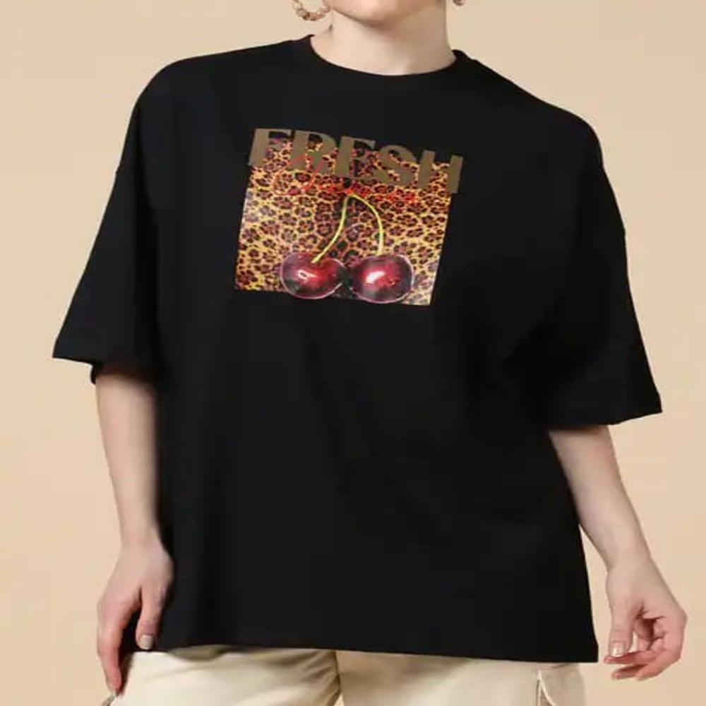 Export surplus Womens Black Graphic Oversized TShirt