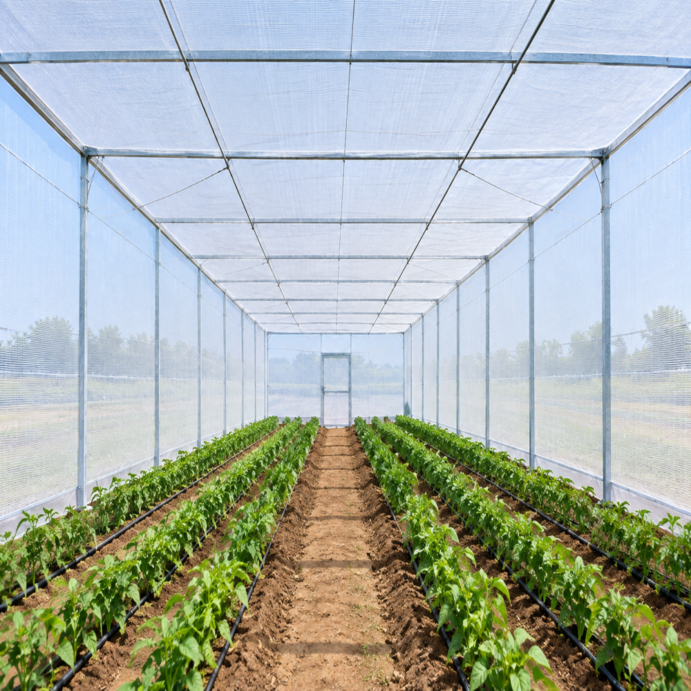 Flat Type Net House - Advantage: Improved Microclimate Control