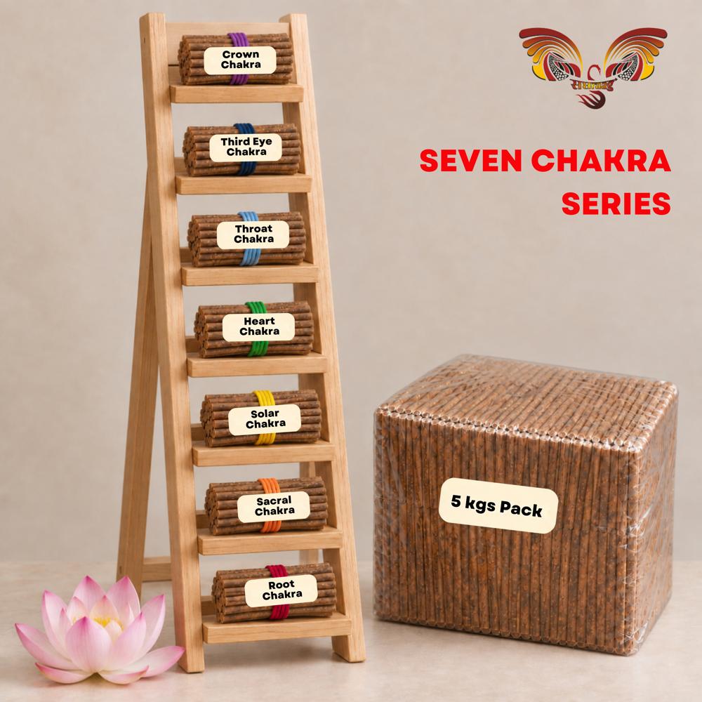 Seven Chakra Cowdung Organic Incense Dhoop Sticks - Burning Time: 45 Minutes