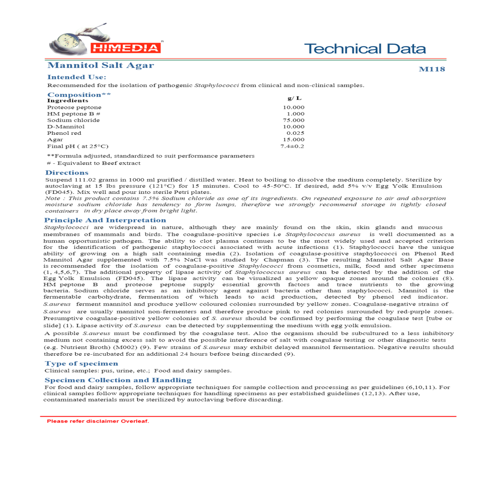 Mannitol Salt Agar Base 100g