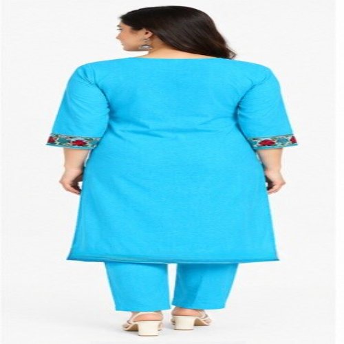 Turquoise Floral Embroidered Straight Kurta Set with Trousers